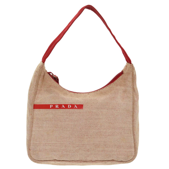 PRADA Sports Hand Bag Canvas Beige Red Silver Auth 98400 - Picture 13 of 16